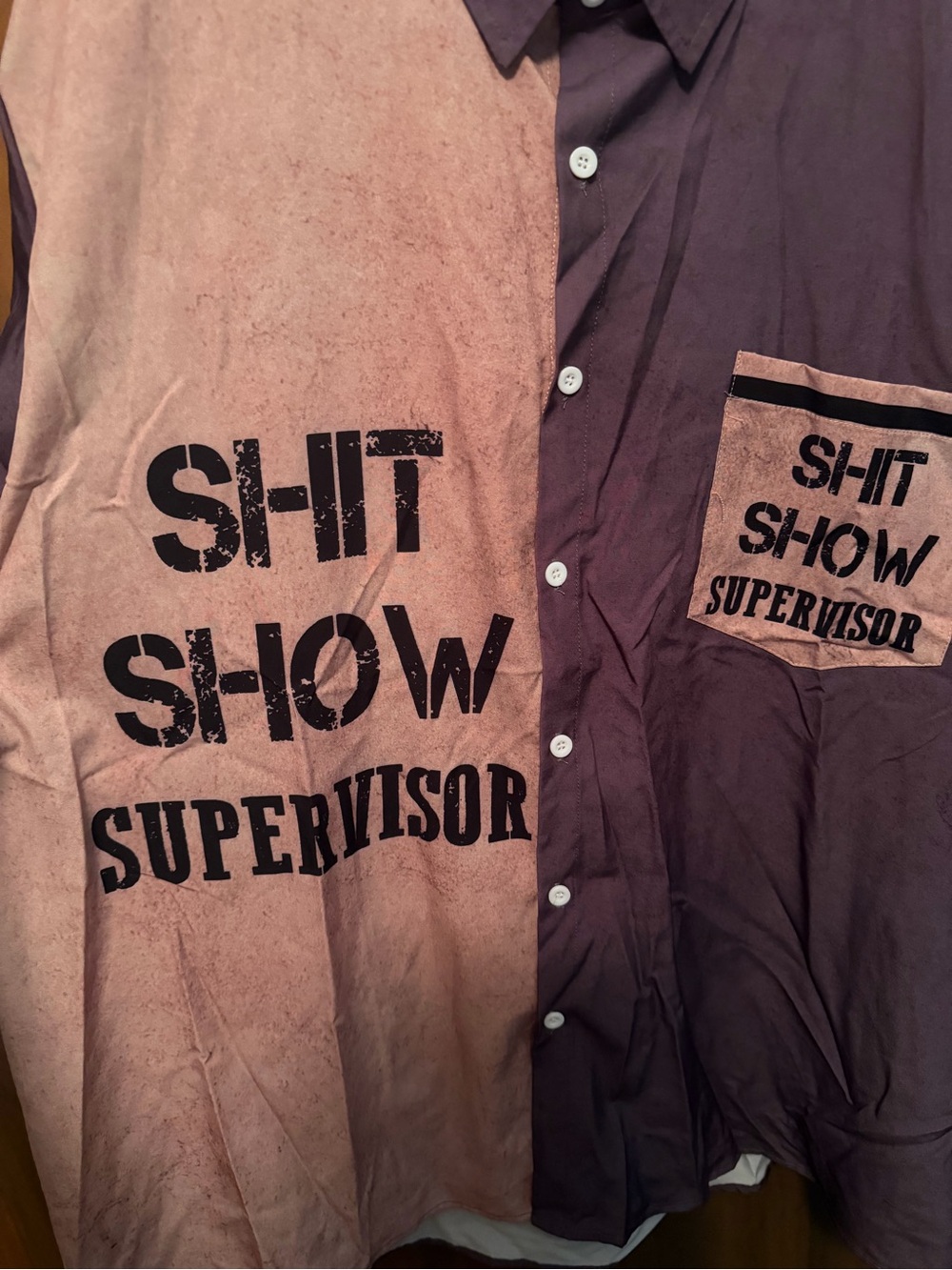 Two-Tone brown and tan Short-Sleeve Button Shirt with Pocket Graphic - Picture 2 of 5